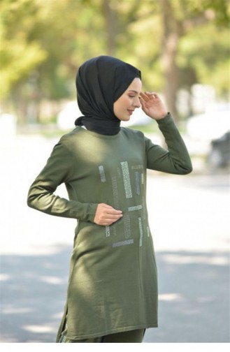 Taşlı Triko Kombin Haki 2274-2