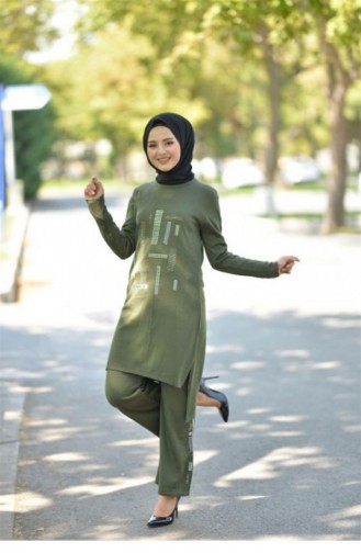 Taşlı Triko Kombin Haki 2274-2