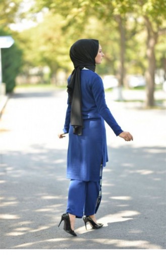 Taşlı Triko Kombin Saks 2274-5