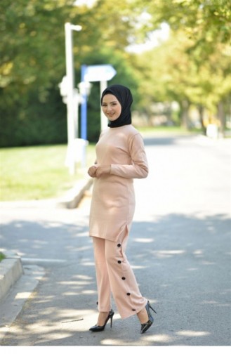 Boğazlı Triko Kombin Pudra 2267-1