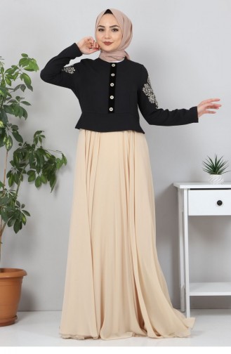 Beige Hijab Evening Dress 12420