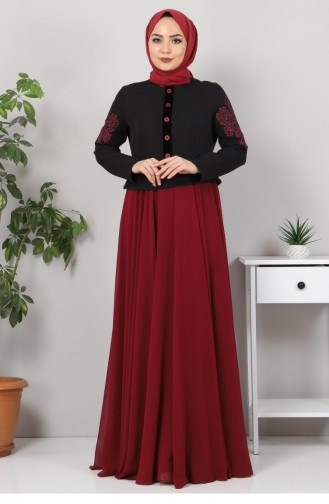 Claret Red Hijab Evening Dress 12422