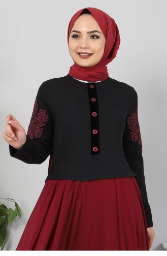 Claret Red Hijab Evening Dress 12422