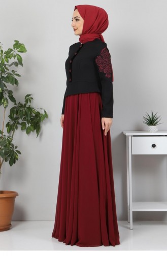 Claret Red Hijab Evening Dress 12422