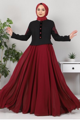 Claret Red Hijab Evening Dress 12422