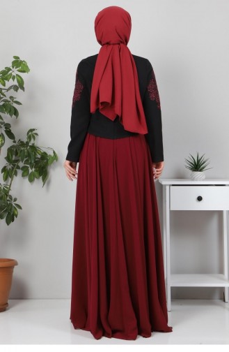Claret Red Hijab Evening Dress 12422