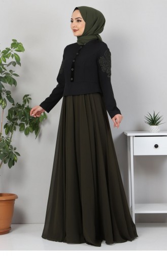 Khaki İslamitische Avondjurk 12423