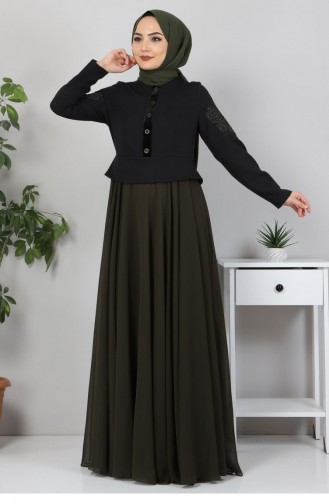 Khaki İslamitische Avondjurk 12423