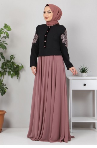 Dusty Rose Hijab Evening Dress 12424