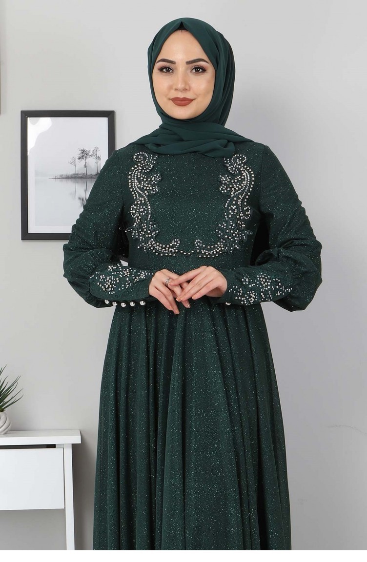 Emerald Green Hijab Evening Dress 12519 Sefamerve