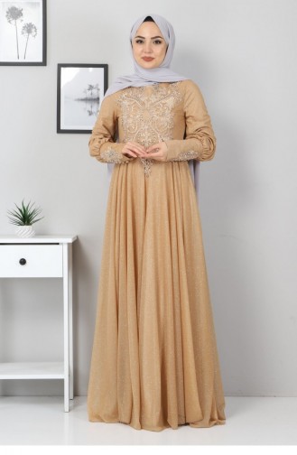 Gold Hijab Evening Dress 12527