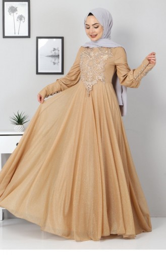 Gold Hijab Evening Dress 12527