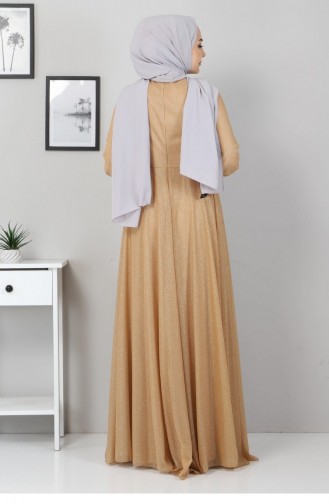 Gold Hijab Evening Dress 12527