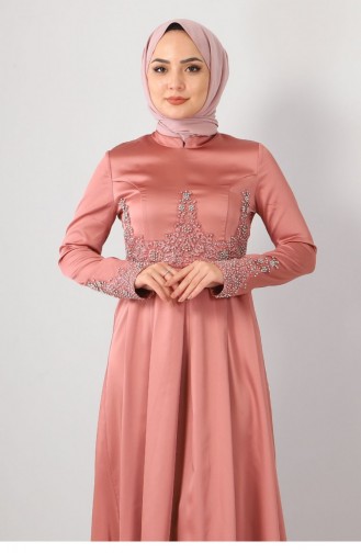 Salmon Hijab Evening Dress 12784