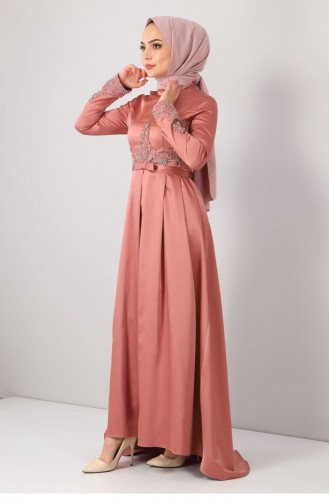 Salmon Hijab Evening Dress 12784