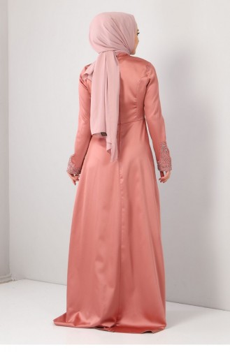 Salmon Hijab Evening Dress 12784