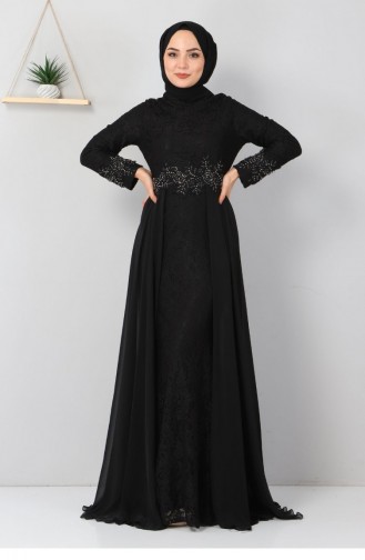 Black Hijab Evening Dress 12836