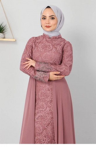 Taş Detaylı Balık Abiye Gül Kurusu 8855
