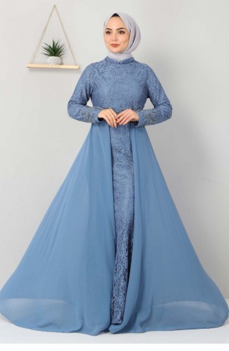 Baby Blue Hijab Evening Dress 12840