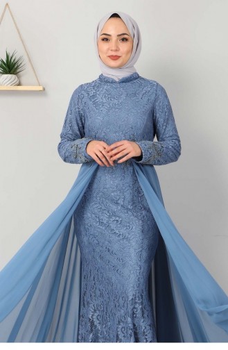 Baby Blue Hijab Evening Dress 12840