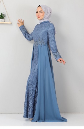 Baby Blue Hijab Evening Dress 12840