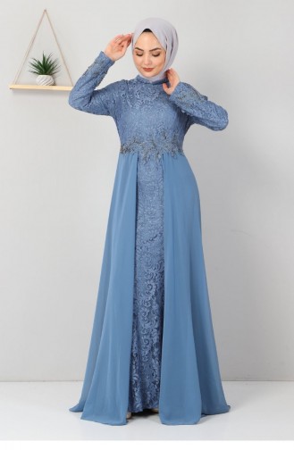 Baby Blue Hijab Evening Dress 12840