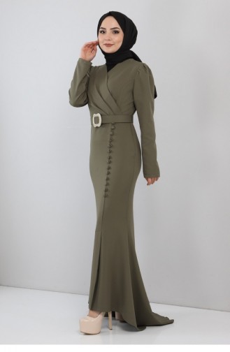 Khaki Hijab Evening Dress 13030