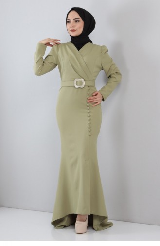 Green Hijab Evening Dress 13031