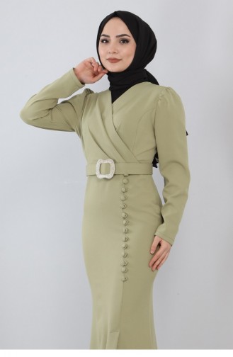 Green Hijab Evening Dress 13031