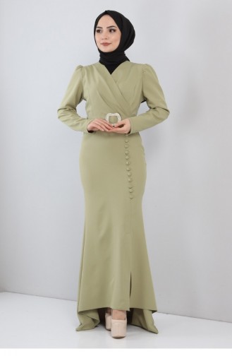 Green Hijab Evening Dress 13031
