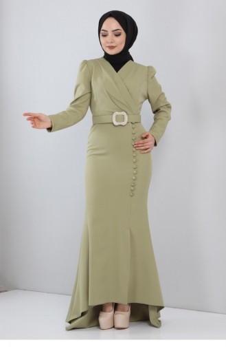 Green Hijab Evening Dress 13031