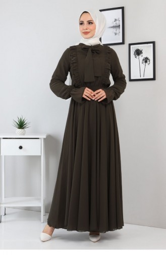 Khaki Hijab Evening Dress 13137