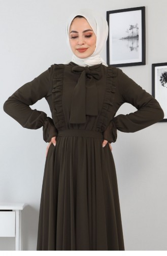 Khaki Hijab Evening Dress 13137