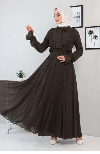 Khaki Hijab Evening Dress 13137