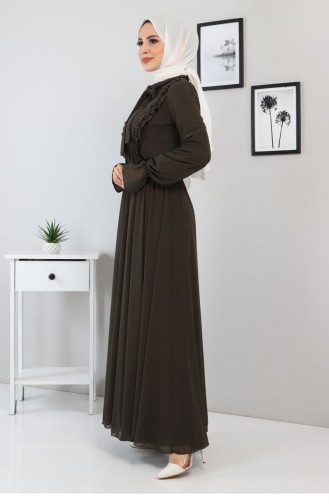 Khaki Hijab Evening Dress 13137