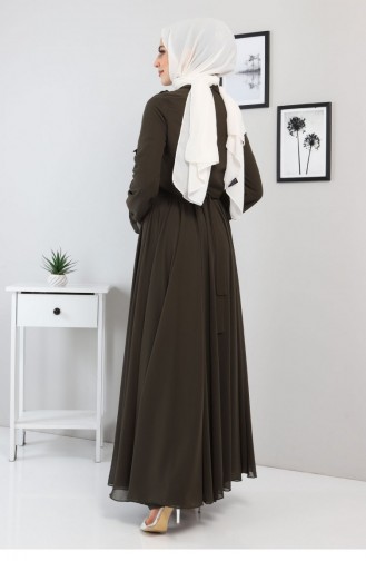 Khaki Hijab Evening Dress 13137