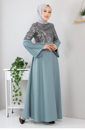 Mint Green Hijab Evening Dress 13245