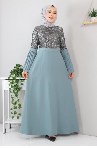 Mint Green Hijab Evening Dress 13245