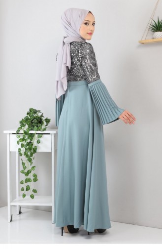 Mint Green Hijab Evening Dress 13245