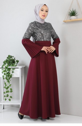 Plum Hijab Evening Dress 13246
