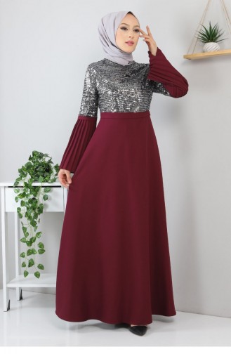 Plum Hijab Evening Dress 13246