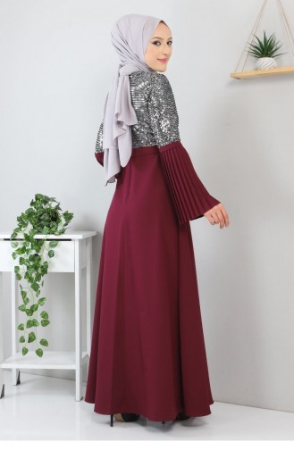 Plum Hijab Evening Dress 13246