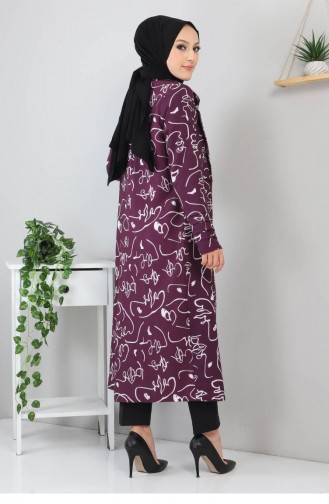 Desenli Üçlü Takım Mor 3155