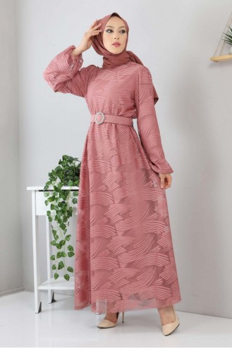 Kemerli Dantelli Elbise Gül Kurusu 13300