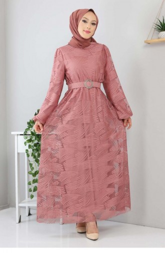 Kemerli Dantelli Elbise Gül Kurusu 13300