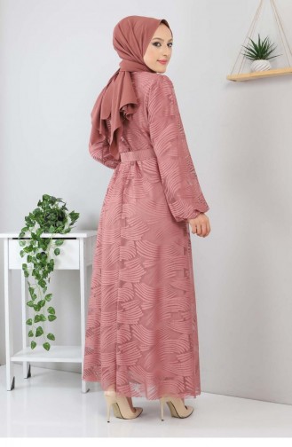 Kemerli Dantelli Elbise Gül Kurusu 13300