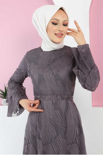 Anthracite Hijab Evening Dress 13267