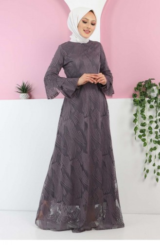 Anthracite Hijab Evening Dress 13267