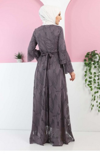 Anthracite Hijab Evening Dress 13267