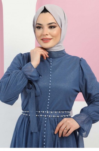 Baby Blue Hijab Evening Dress 13379